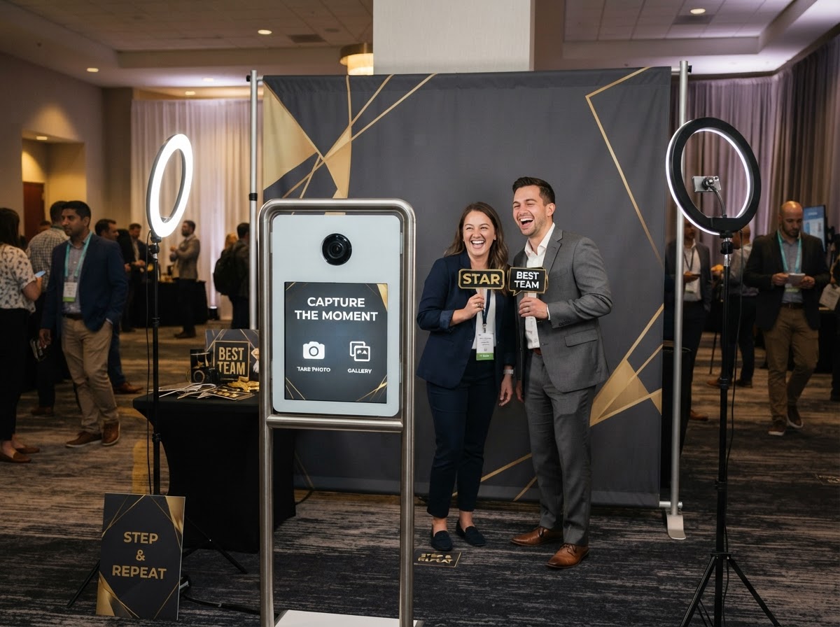 Corporate event photo booth setup in Carrollton