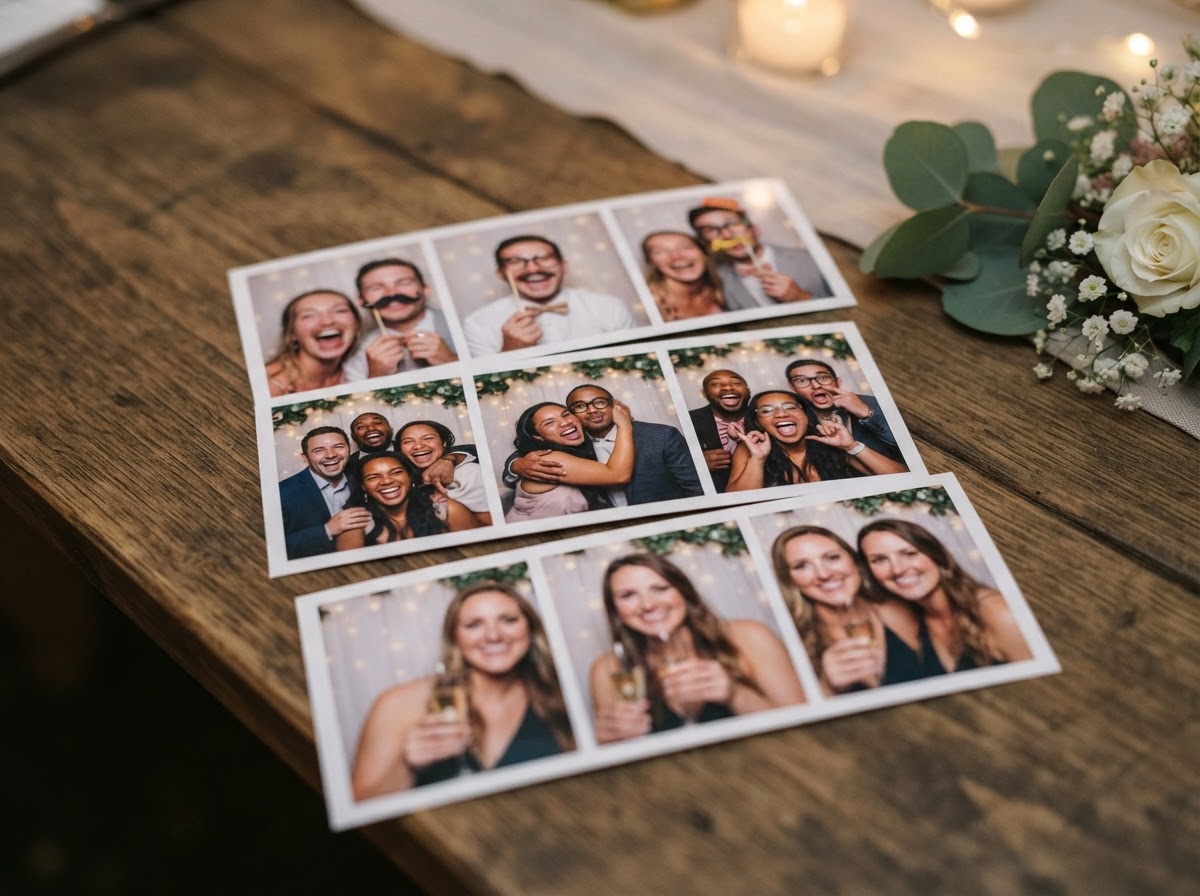 Wedding photo booth strips and instant prints