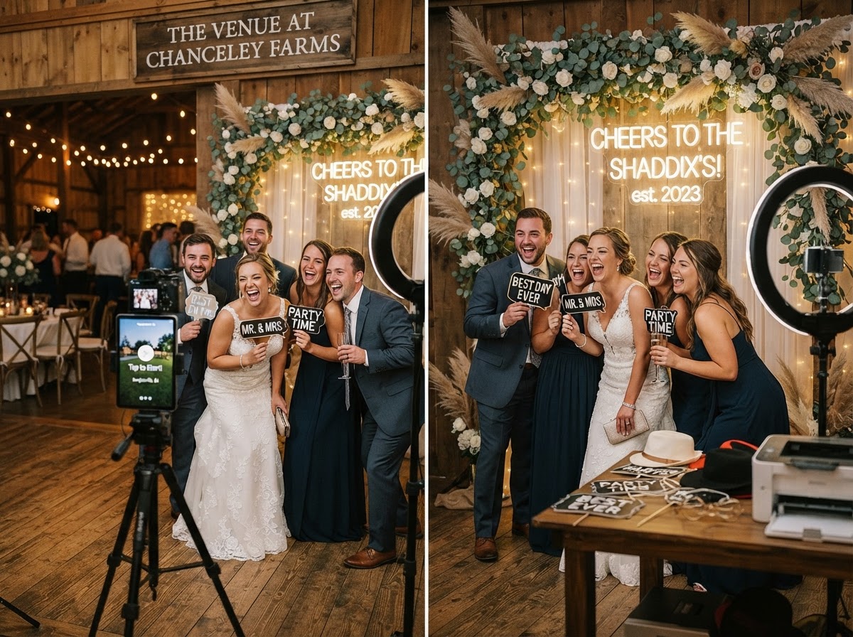 Douglasville wedding guests using a photo booth