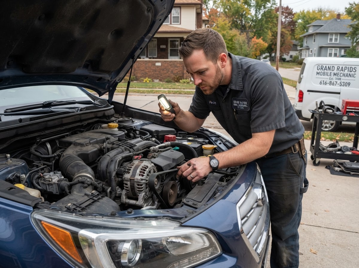 Alternator and serpentine belt inspection in Grand Rapids MI.