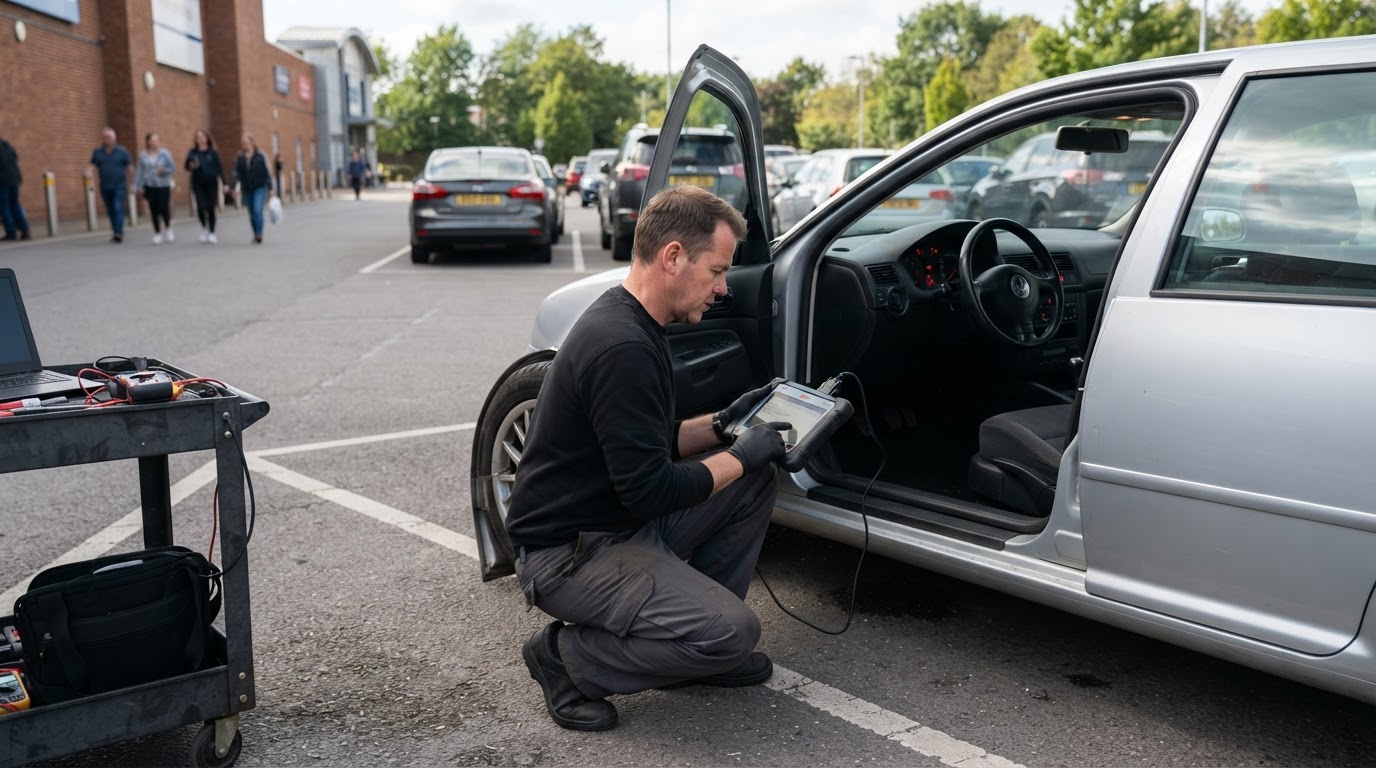 Roadside vehicle diagnostics in Comstock Park Michigan.