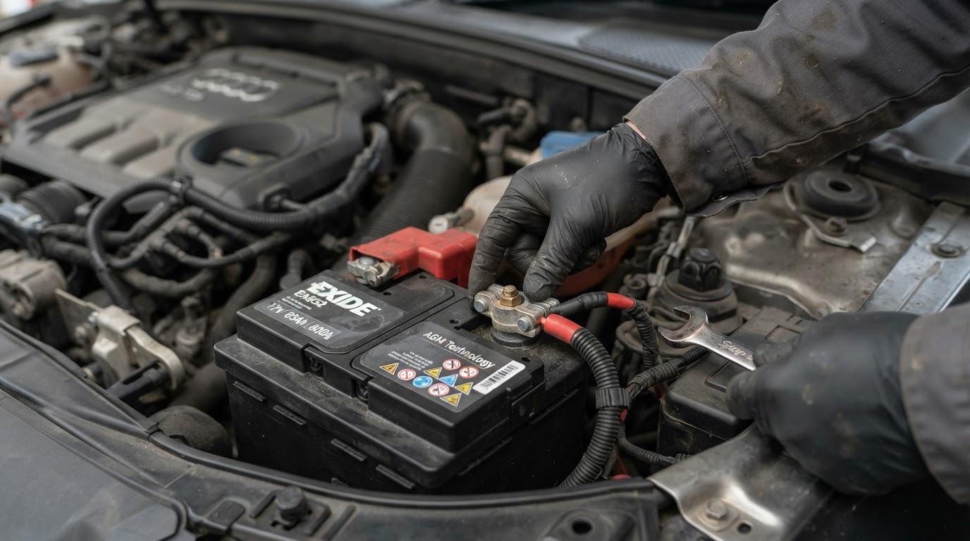 Automotive battery terminal inspection in Grandville MI.