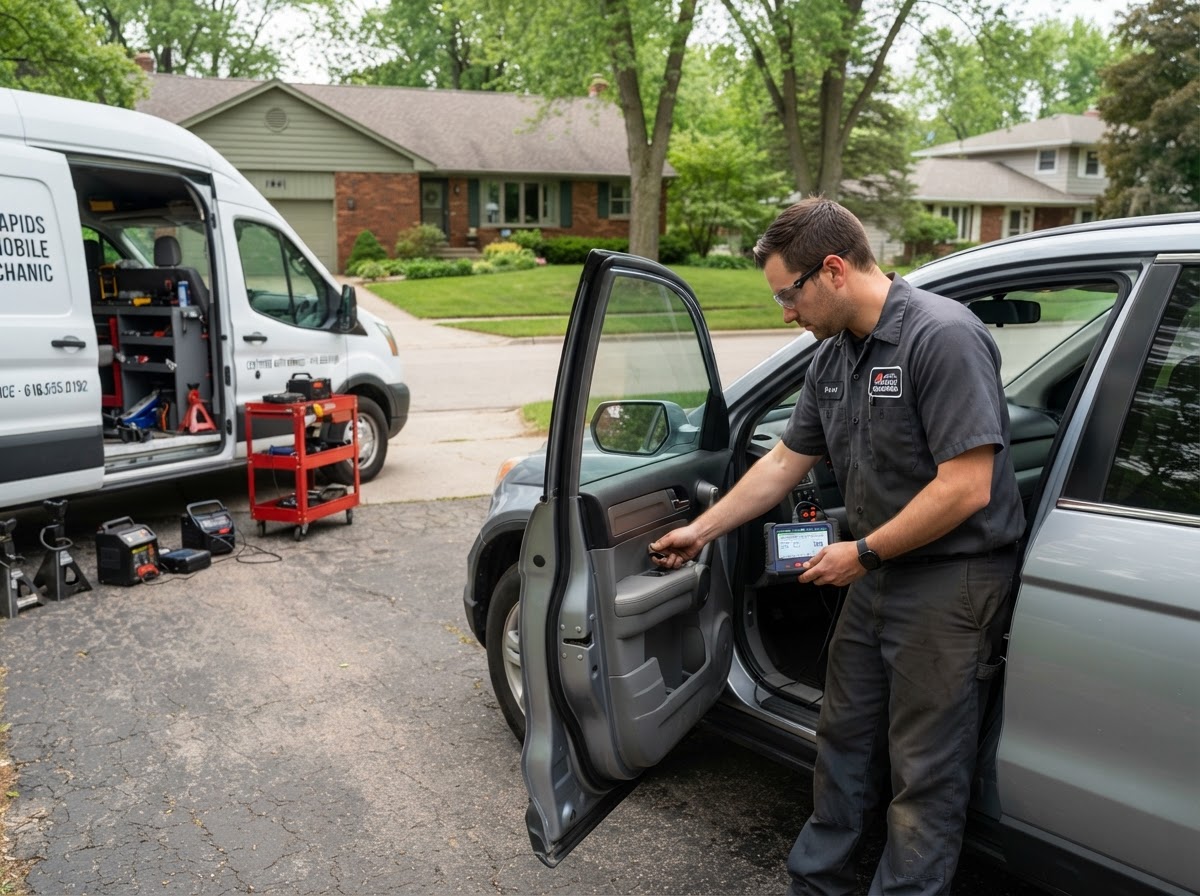 Starting system verification after mobile starter repair in Grand Rapids MI.