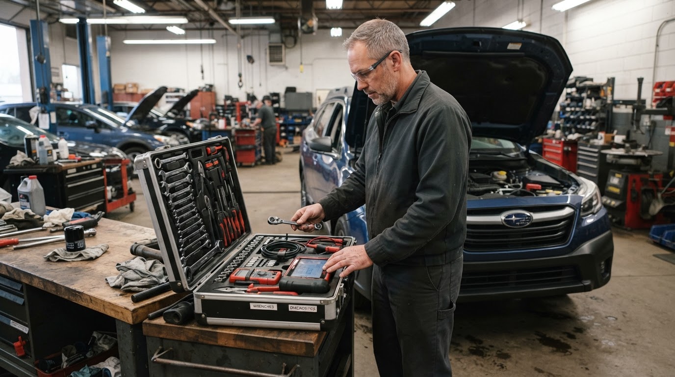 Mobile auto repair tools prepared for on-site service in Walker Michigan.