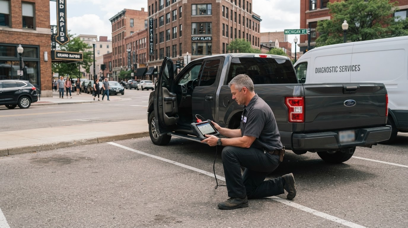 On-site vehicle diagnostics in Grand Rapids Michigan.