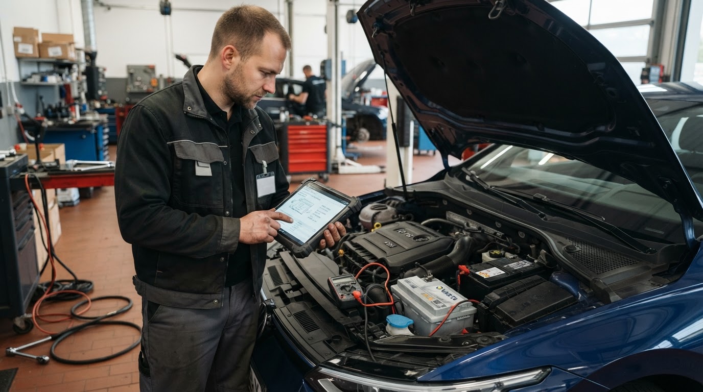 Vehicle battery fitment check for mobile replacement in Grandville Michigan.