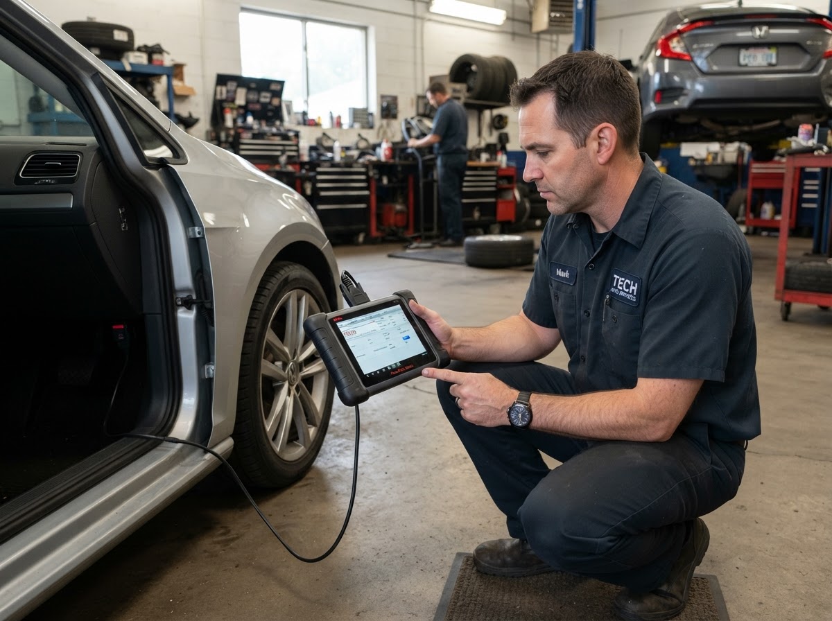 Diagnostic scan during a mobile pre-purchase car inspection in Walker.