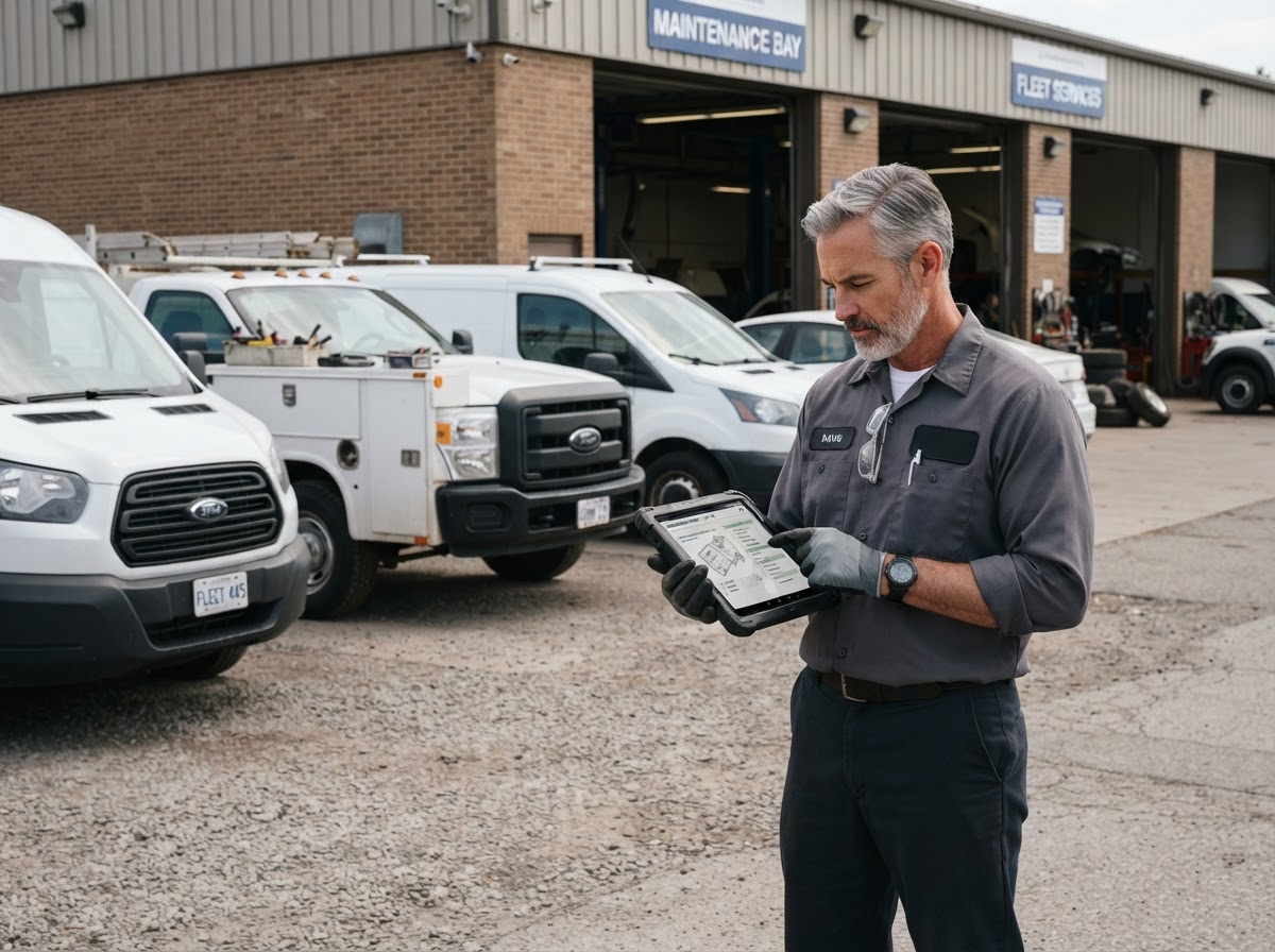 Fleet maintenance findings reviewed at a business vehicle location in Walker Michigan.