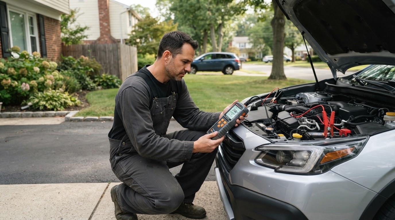 Mobile battery replacement and testing in Allendale Michigan.