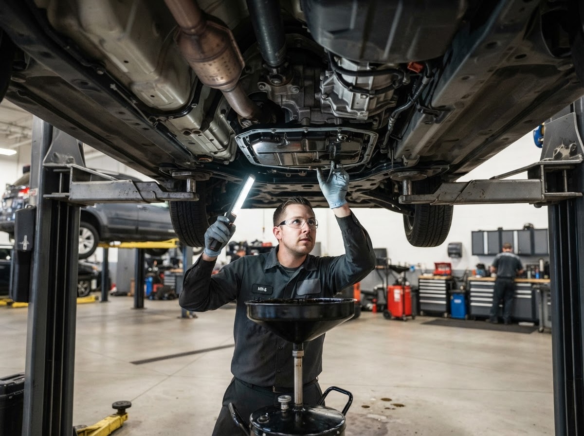 Transmission pan and fluid service inspection by a mobile mechanic in Walker MI.