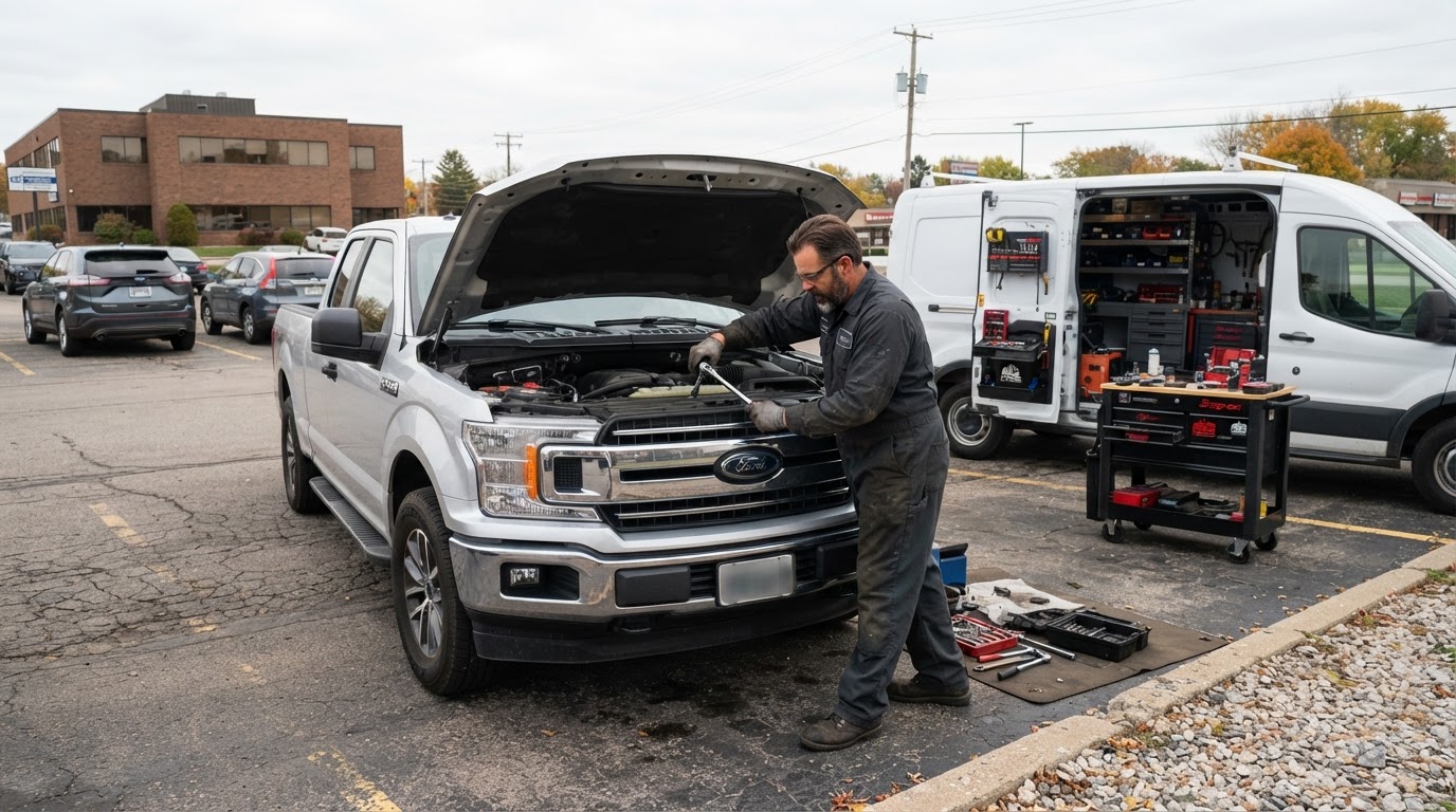 Mobile auto repair at a workplace in the Walker and Grand Rapids area.