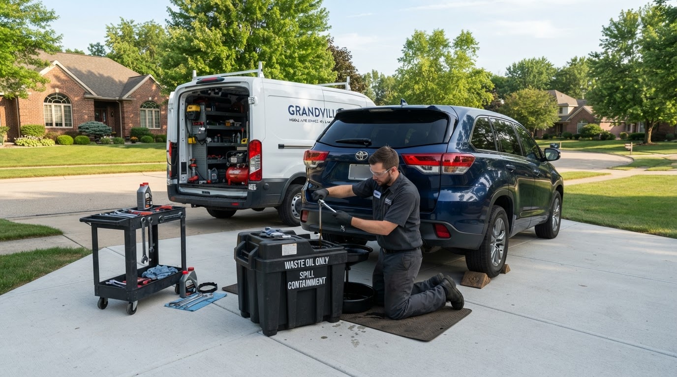 Mobile vehicle maintenance and oil service in Grandville Michigan.