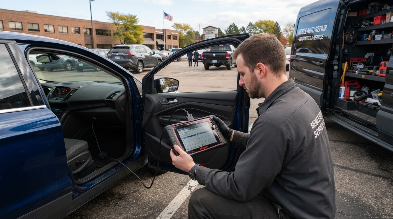 Mobile car diagnostic service at a Wyoming vehicle location.