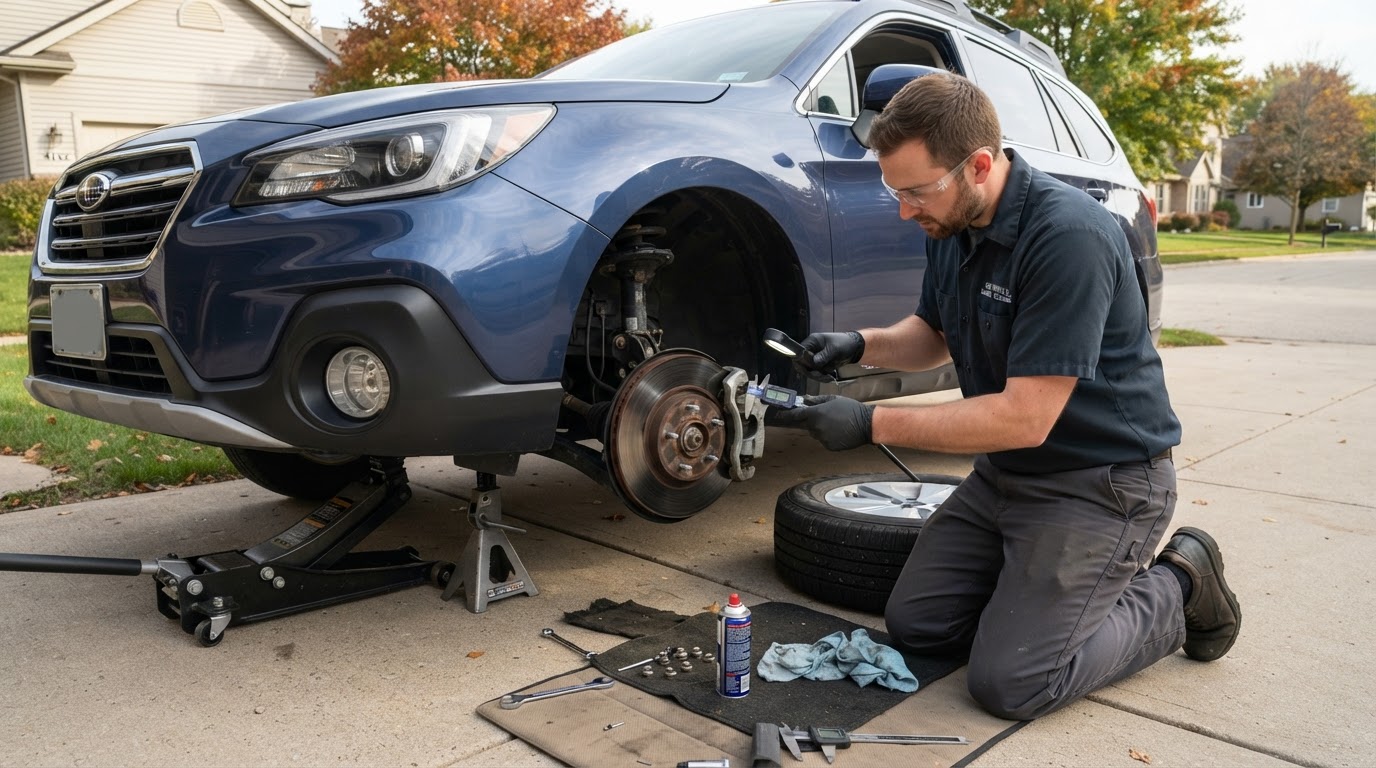 Mobile brake service at a home in Grandville Michigan.