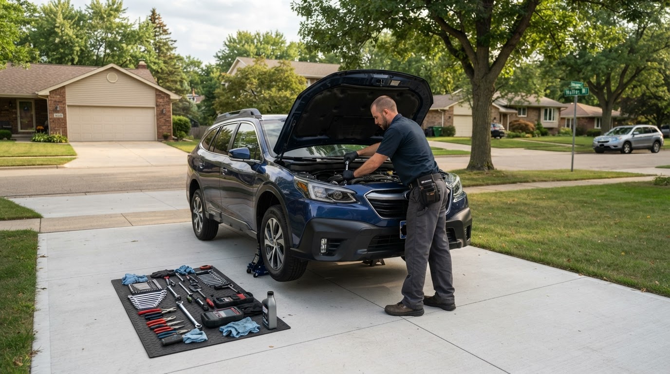 Mobile mechanic service at a home in the Walker Michigan service area.