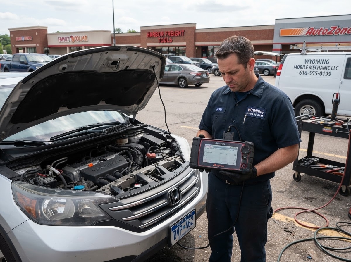 OBD-II scan during mobile diagnostics in Wyoming Michigan.