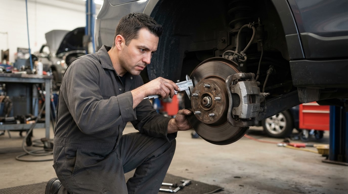 Mobile brake hardware inspection in Hudsonville Michigan.