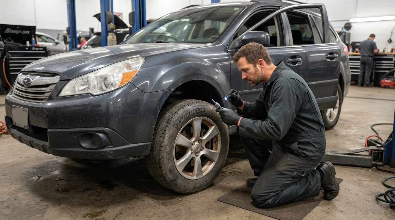 Tire brake and exterior condition inspection on a used car in Jenison MI.