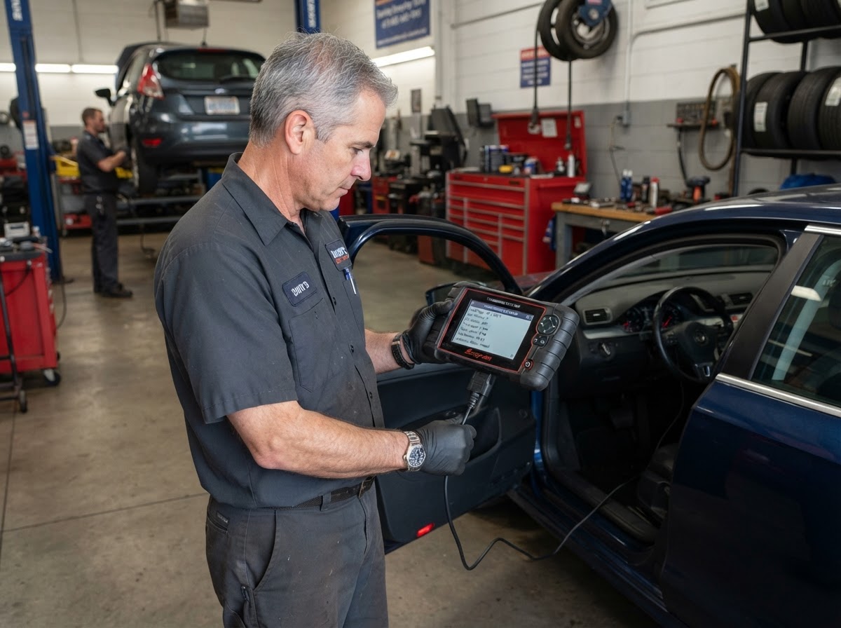 Mobile mechanic reviewing transmission service data in Walker MI.