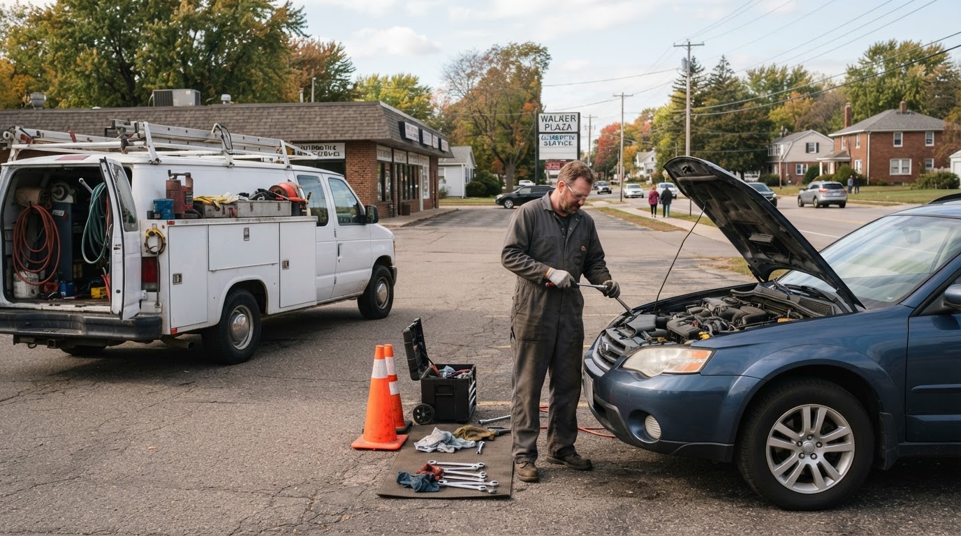 Mobile mechanic service at a vehicle location in Walker Michigan.
