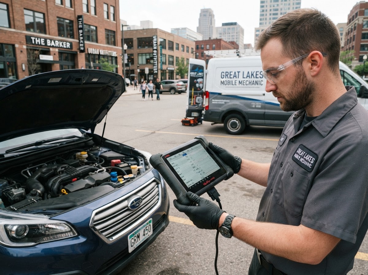 OBD-II live data review during mobile diagnostics in Grand Rapids Michigan.