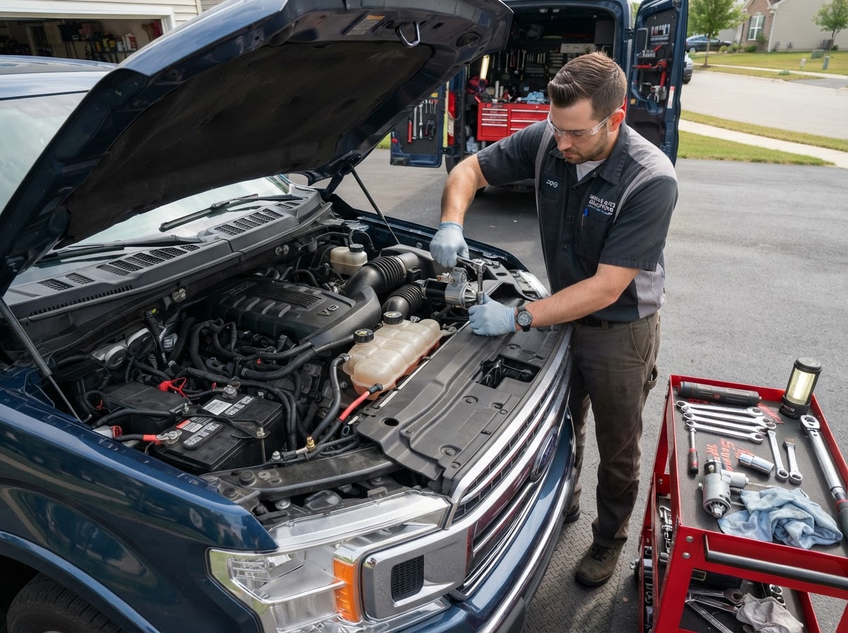 Mobile starter service performed by a mechanic in Walker Michigan.