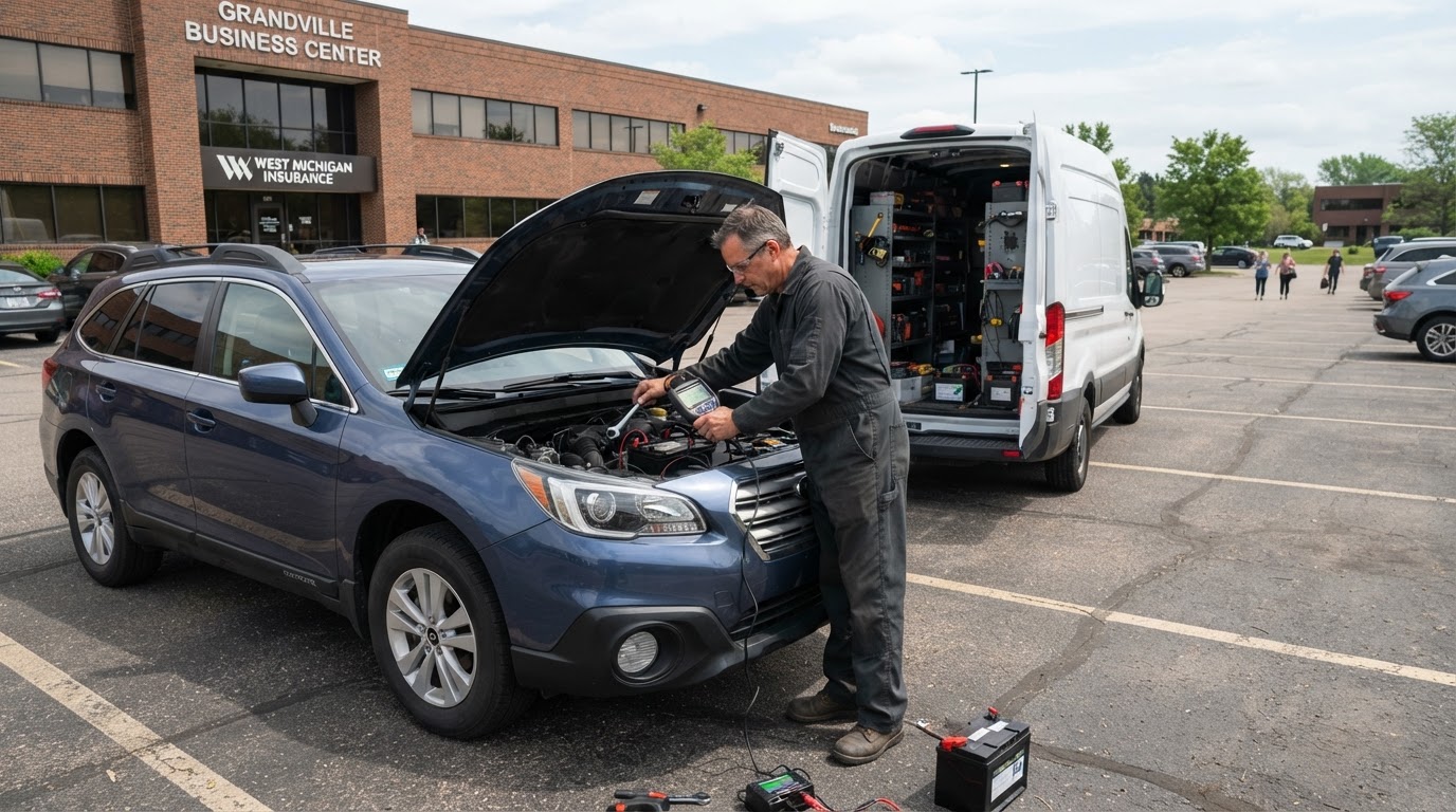 Mobile battery testing and replacement service in Grandville MI.