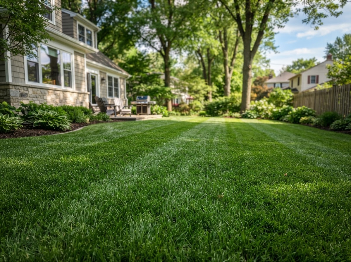 Established residential turf following seasonal lawn renovation