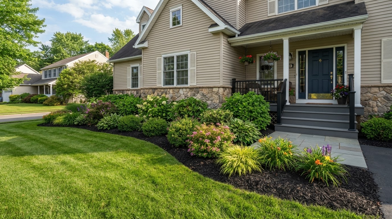 Foundation shrub and planting bed landscaping in North Syracuse
