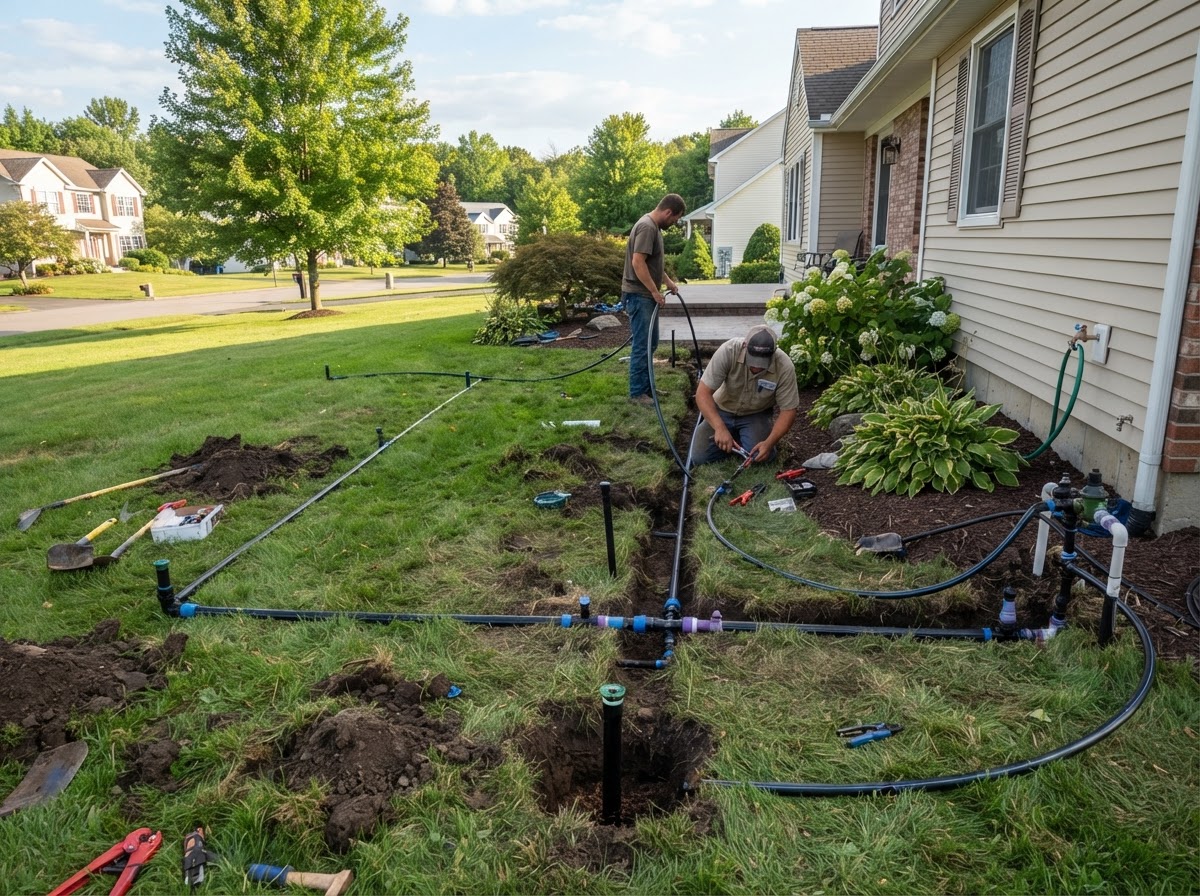 Residential landscape irrigation installation and watering-zone setup