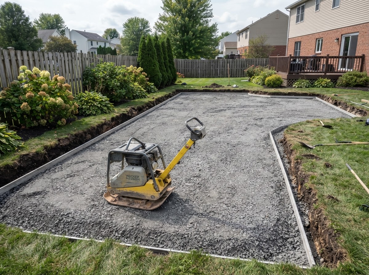 Compacted aggregate base for a Clay residential paver patio