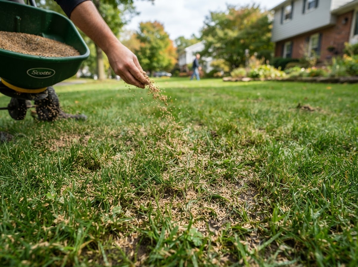 Grass seed application during residential overseeding