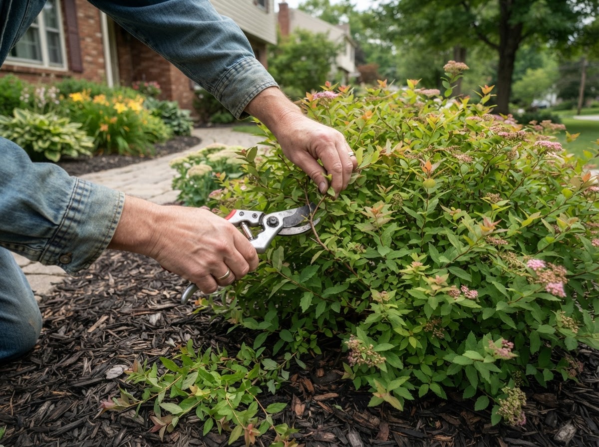 Selective pruning of an ornamental landscape shrub