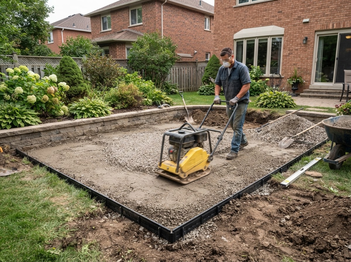 Compacted aggregate base preparation for paver installation