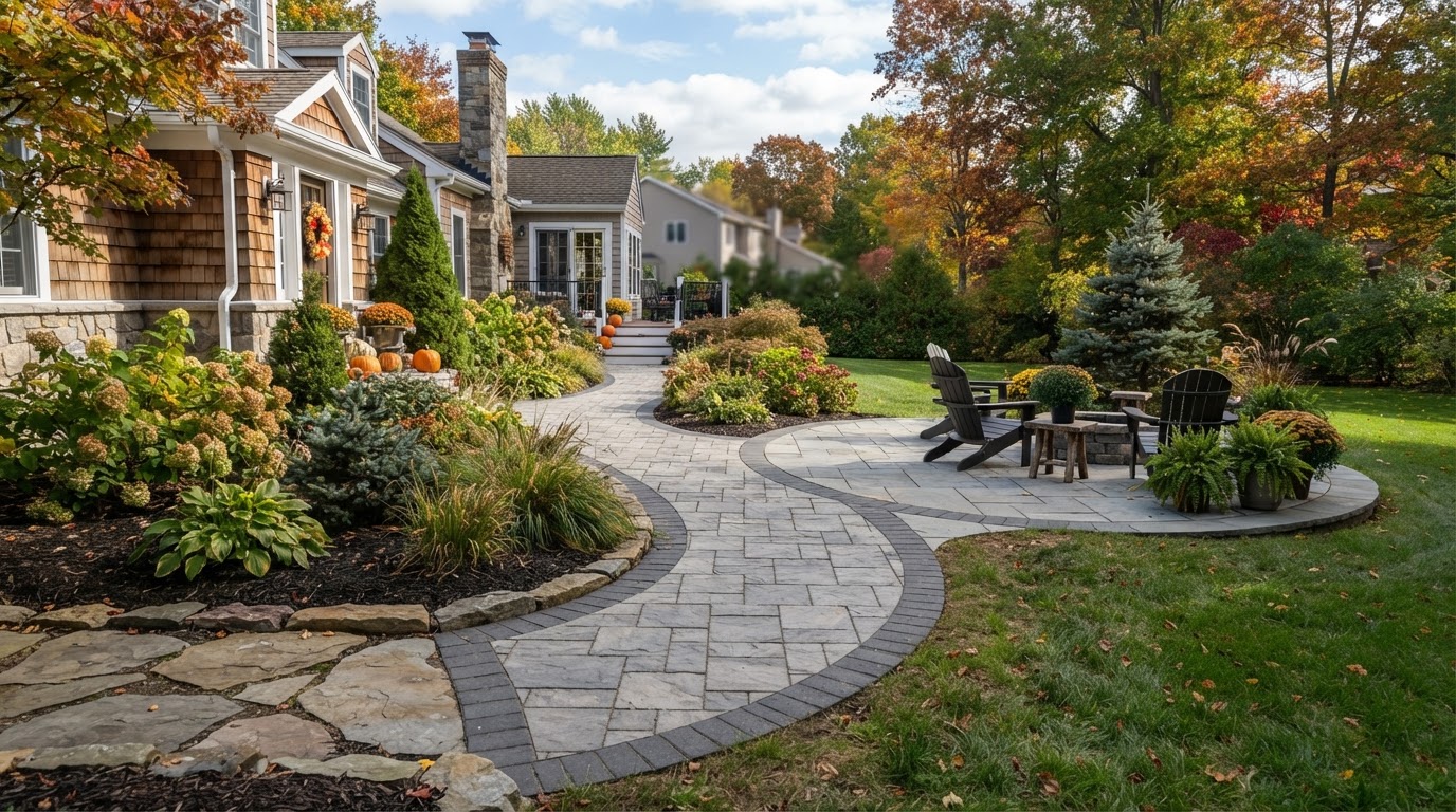 Residential paver walkway and hardscaping in North Syracuse