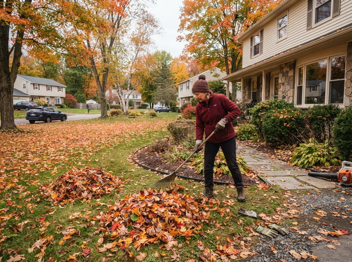 Fall leaf cleanup at a Central New York property
