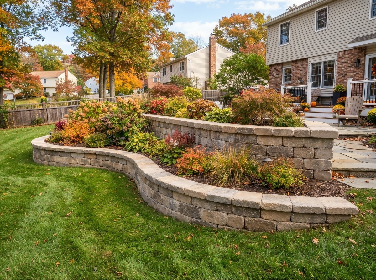 Residential retaining wall installation in Clay, New York