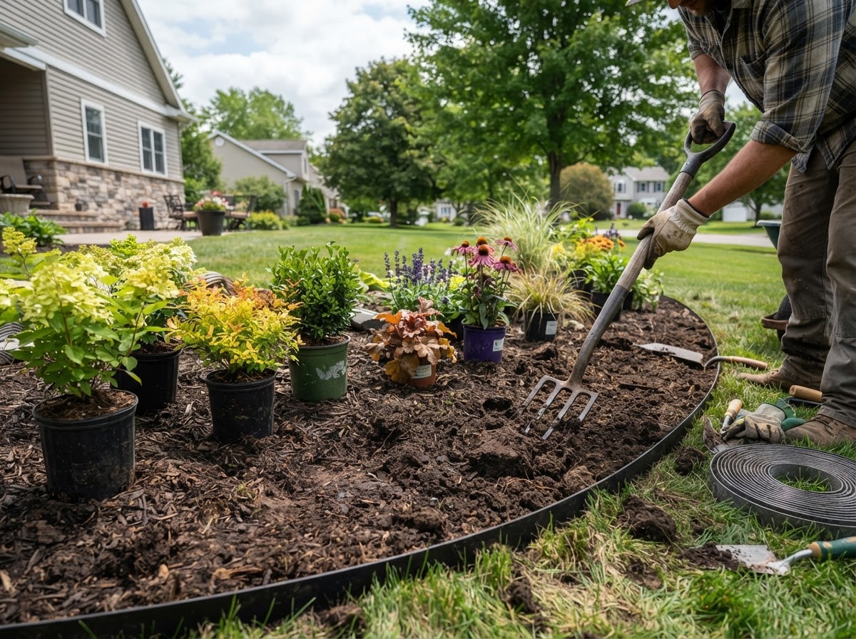 Planting bed preparation during a residential landscape project