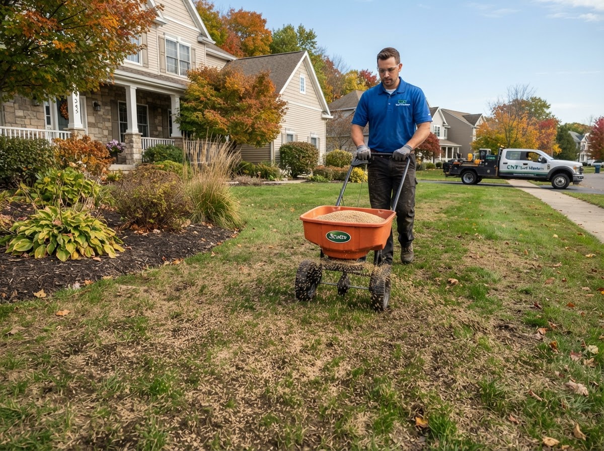 Overseeding service on an established residential lawn