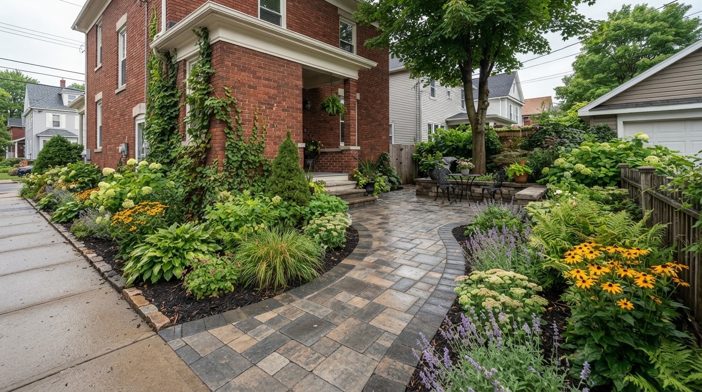 Residential paver hardscaping at a Syracuse property