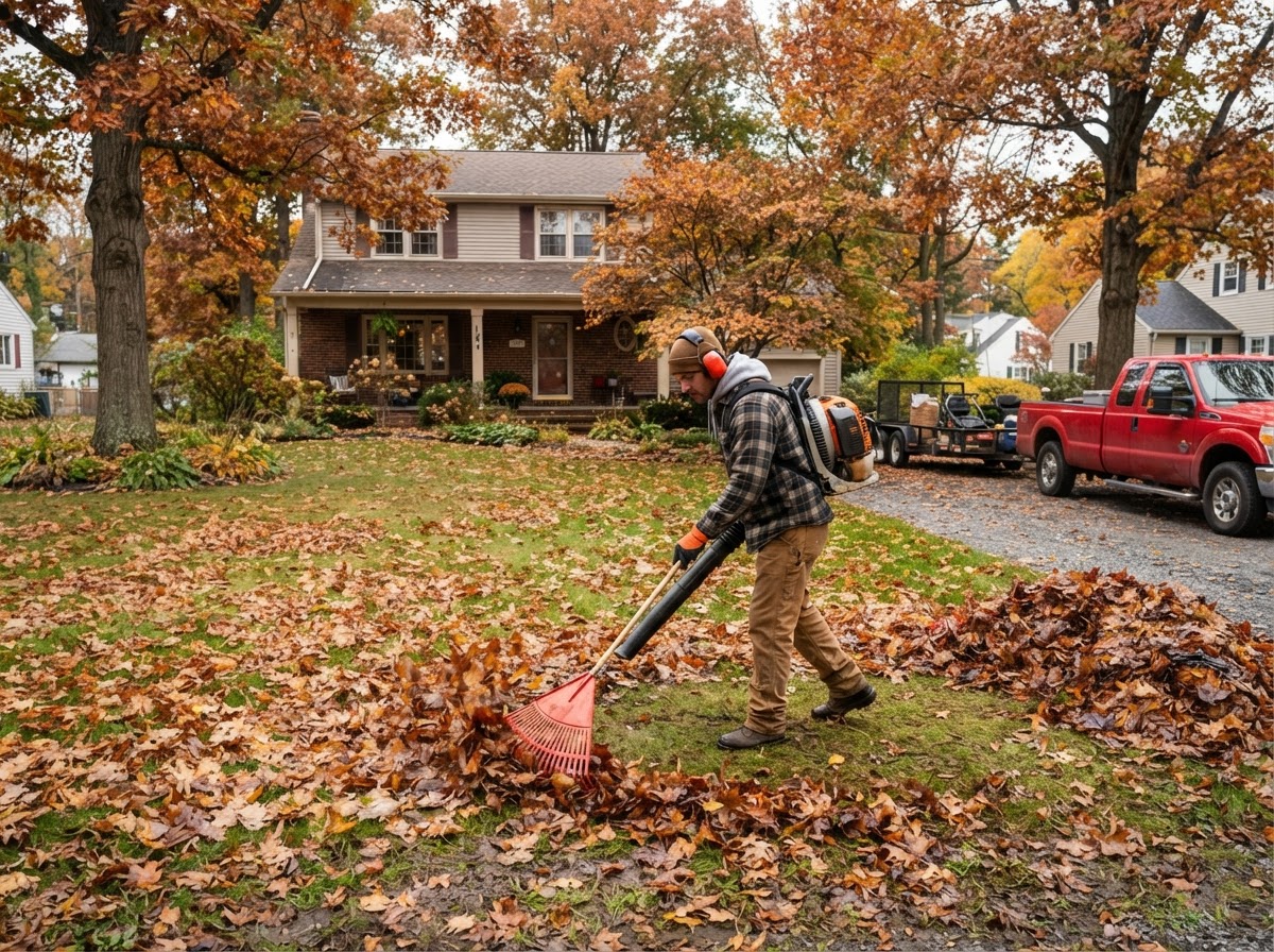Seasonal yard cleanup at a residential property in Salina, New York
