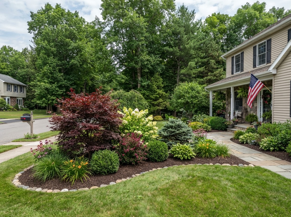 Tree and shrub landscaping at a residential property in Salina, New York