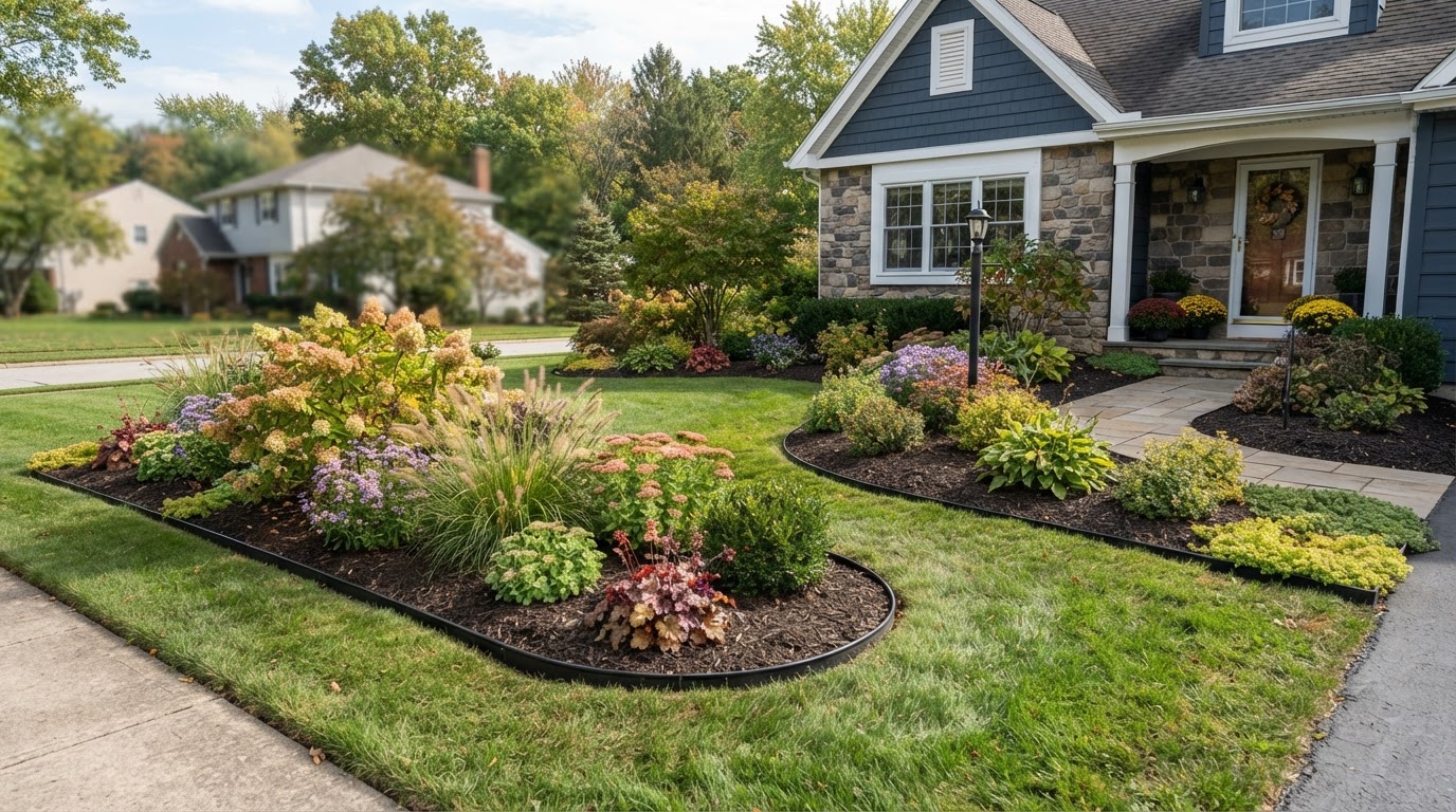 Residential planting beds and seasonal landscaping in Cicero