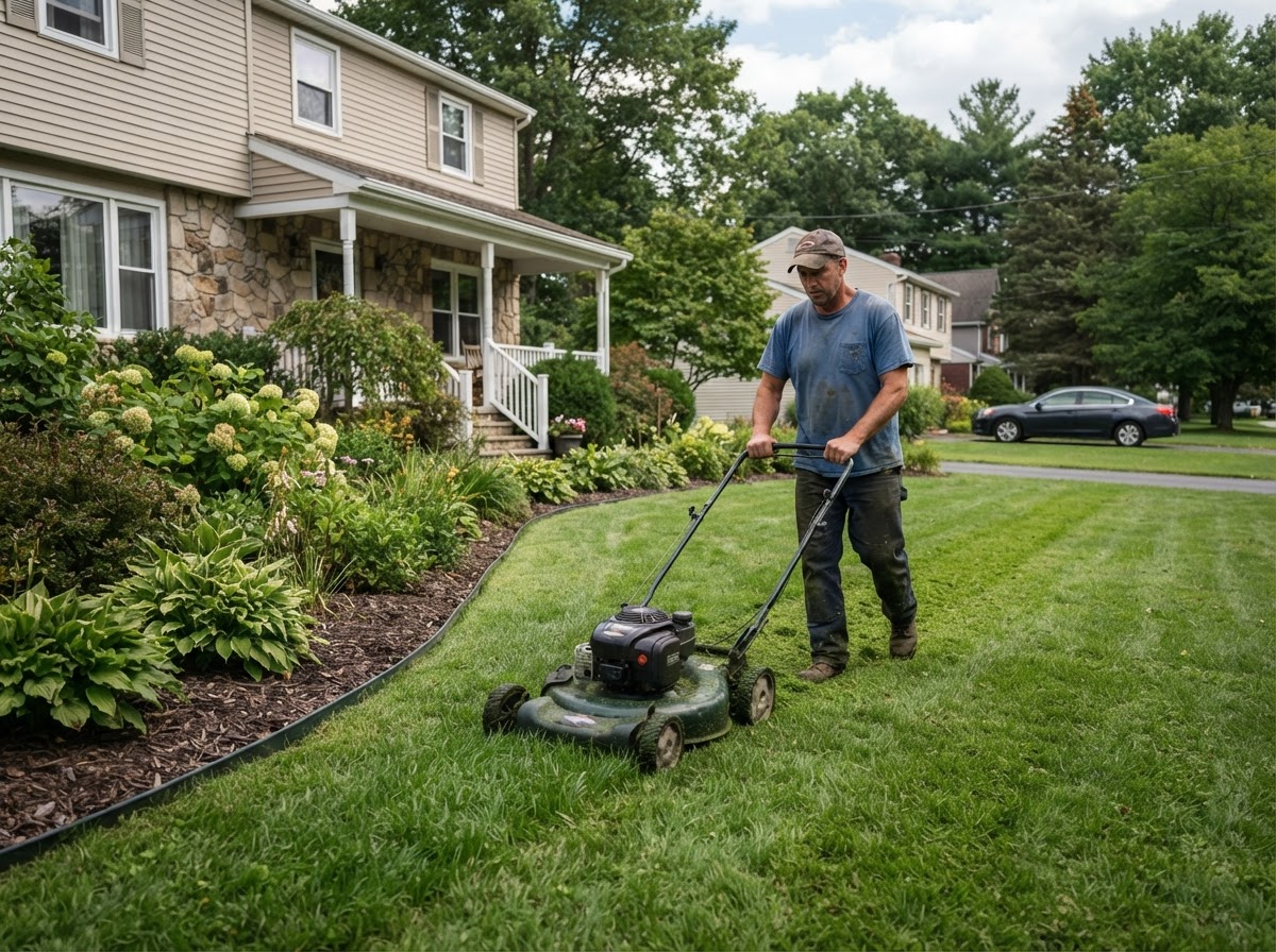 Lawn mowing and edging at a residential property