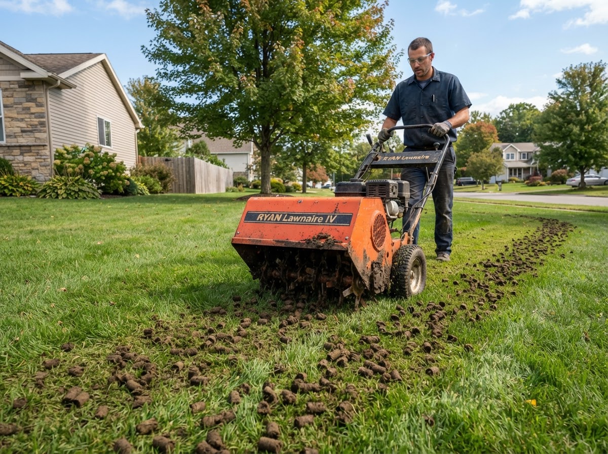 Lawn aeration service on residential turf