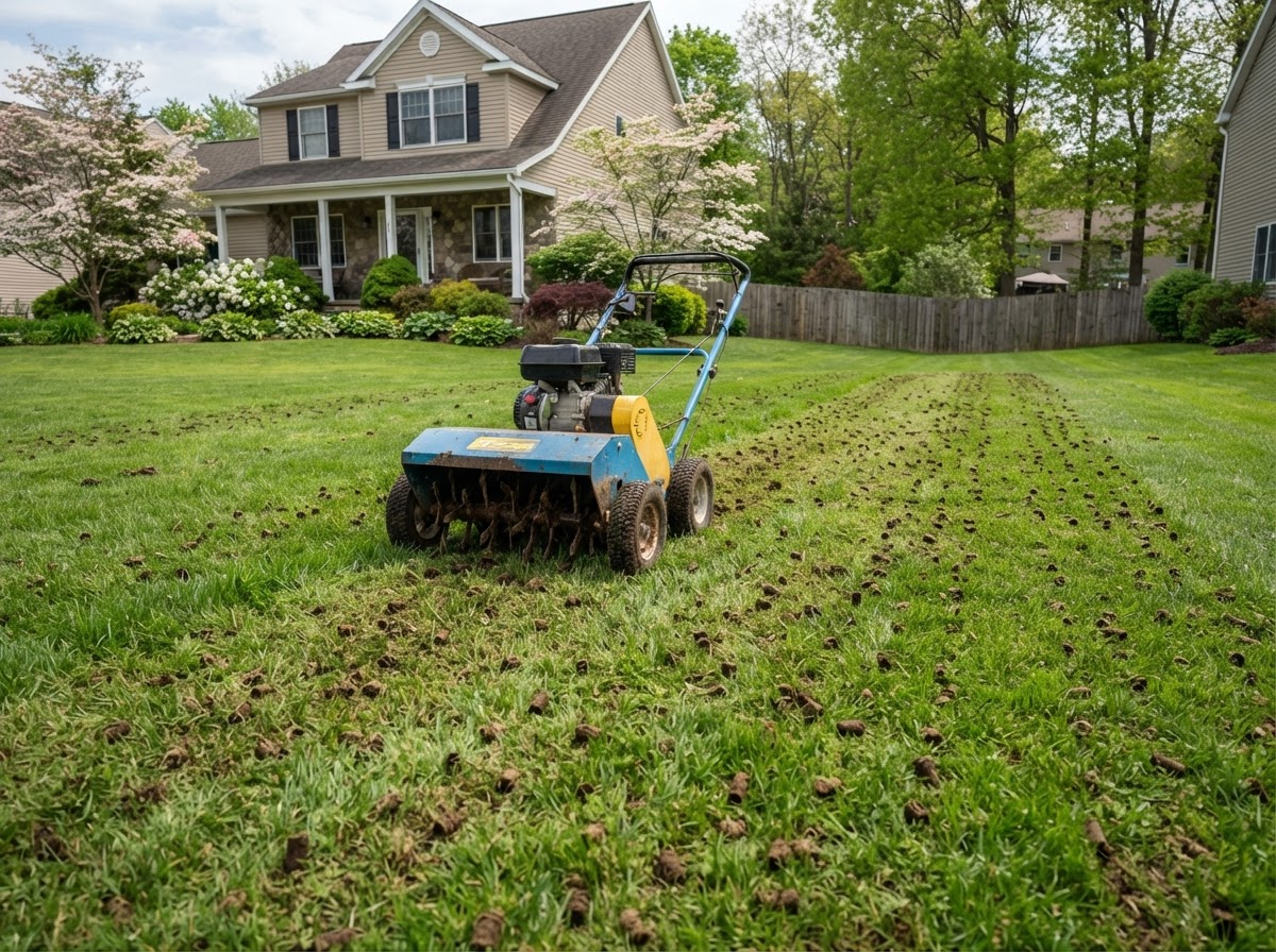Core lawn aeration at a Liverpool residential property