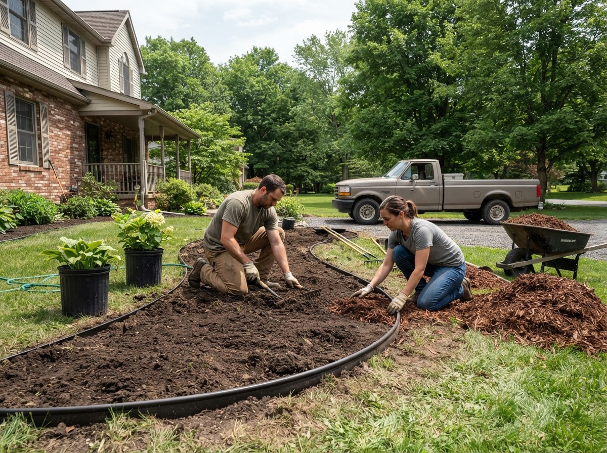 Landscape installation and planting bed preparation