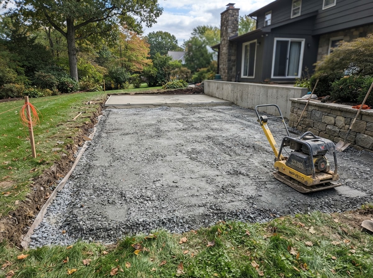 Compacted aggregate base preparation for a Liverpool paver patio