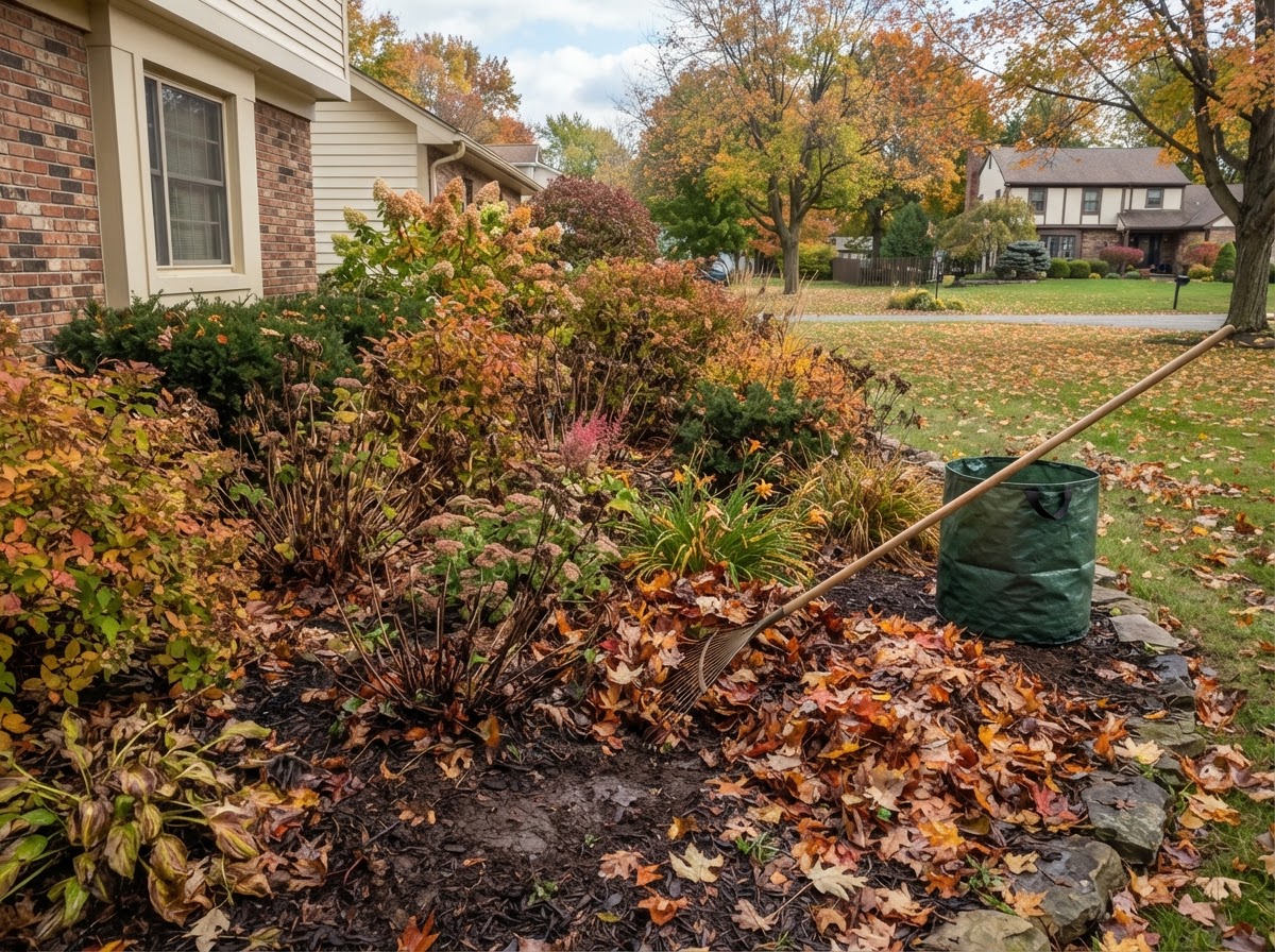 Leaf removal from a residential planting bed