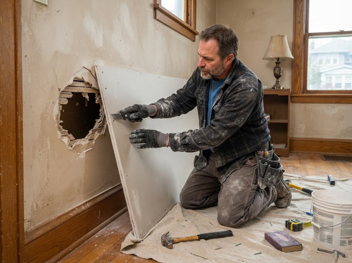 Drywall repair and section replacement in an established Lorain Ohio residential interior